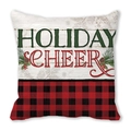 Weihnachtskissenbezug mit Holiday Cheer Aufdruck und rotem Karomuster für Sofa Deko - Feiertagsfreude Karo Holztextur (35)