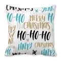 Housse de coussin de Noël carrée avec texte Merry Christmas et motifs de flocons de neige - Style de Font Artistique Noir Or Cyan (5) / 45x45cm