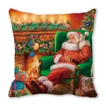 Christmas pillow cover with vintage Santa by fireplace on peach skin fabric - 18x18 Inch / Santa by the Fireplace (10)