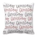 Coussin de Noël carré avec typographie rouge et noire sur tissu en peau de pêche blanc - Style d'Impression de Noël Rouge Noir Blanc (11) / 45x45cm