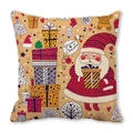 Detail eines Kissenbezugs mit handgezeichnetem Weihnachtsmann und Geschenkbox-Motiven - Warmes Orange Weihnachtsmann Hält Geschenkkarton Stil (14)