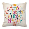 Détail de la taie d'oreiller Joyeux Noël avec Père Noël et cloches sur fond rayé blanc - Style Noël Nouvel An Dessin Animé à Rayures Bleues (19) / 45x45cm