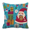 Detailaufnahme Kissenbezug mit Weihnachtsmann und Weihnachtsbaum Motiven aus Stoff - Himmelblauer Farbegeschenkkarton Weihnachtsmann Stil (20)