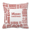 Détail du coussin carré Joyeux Noël avec motifs ethniques rouges et texte festif - Style de Texture Ethnique Rouge et Blanc (16) / 45x45cm
