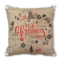 Détail de la housse de coussin de Noël avec texture bois et motifs festifs imprimés - Style Bénédiction de Noël Grain de Bois Brun Clair (18) / 45x45cm