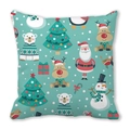 Detailaufnahme Kissenbezug mit Weihnachtsmann- und Rentier-Motiven aus Pfirsichhaut - Cyanblauer Hintergrund Rentier Schneemann Stil (22)