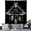 Bohemian dreamcatcher tapestry with colorful feathers and follow your dream text - 150x130 / Follow Your Dream Text Style (12)