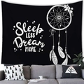 Black tapestry with white dreamcatcher and Sleep LESS Dream MORE quote in cozy living room - 150x130 / Sleep Less Dream More Text Style (11)