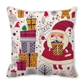 Detail eines quadratischen Kissenbezugs mit Cartoon-Weihnachtsmann und Geschenken - Elfenbeinfarbener Hintergrund Cartoon Weihnachtsmann Geschenkkarton Stil (25)