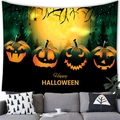 Tapisserie d'Halloween avec citrouilles lumineuses et pleine lune pour décor mural - 100x70cm (Peau de pêche) / Quatre citrouilles lumineuses (19)