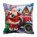 Christmas pillow cover with Santa Claus, gift bag and red car on festive snow scene - 18x18 Inch / Santa with Green Bag Scene (11)