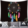 Bohemian dreamcatcher tapestry with colorful feathers on black background wall decor - 150x130 / Gradient Feather Dreamcatcher Style (3)