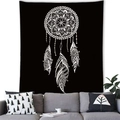 Detail view of a large black bohemian dreamcatcher tapestry hanging above a sofa in a living room - 150x150 / Black and White Mandala Dreamcatcher Style (4)