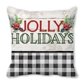 Jolly Holidays Weihnachtskissen mit roten Beeren und schwarz-weißem Karomuster - Jolly Holidays Schwarz-Weißes Buffalo Karo (36)