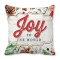 Dettaglio macro federa natalizia con stampa Joy TO THE WORLD e decorazioni di agrifoglio - 45*45cm / Design Joy To The World Cornice Oro (40)