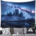 Starry galaxy night sky forest wall tapestry above a gray sofa in modern living room - Mountain Lake Galaxy (8)