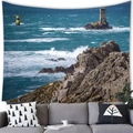 Detailed texture of watercolor lighthouse tapestry hanging above a modern sofa - 8 / 100x70(Peach Skin)