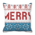 Cuscino quadrato di Natale in pelle di pesca con scritte rosse e motivi di fiocchi di neve - 45*45cm / Design MERRY Rosso Bianco Blu (31)