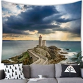 Close-up of a lighthouse wall tapestry hung over a sofa in a modern home decor setting - 10 / 100x70(Peach Skin)