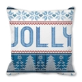 Dettaglio del cuscino natalizio con motivo Fair Isle blu e scritta festiva JOLLY - Design JOLLY Stile Nordico (30) / 45x45cm