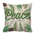 Fodera per cuscino natalizia con scritta Peace on Earth e motivi di pigne e bacche - Design Peace Lino Vintage (29) / 45x45cm