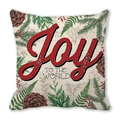 Dettaglio del testo Joy to the World con pigne e bacche su federa per cuscino natalizio - Effetto Lino Joy To The World (28) / 45x45cm