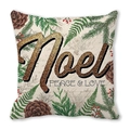 Dettaglio della federa natalizia in pelle di pesca con testo Noel e motivi festivi - Vintage Noel Peace & Love (27) / 45x45cm