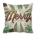 Dettaglio copricuscino natalizio Merry and Bright con pigne e bacche rosse su tessuto - Design Merry & Bright Oro (26) / 45x45cm