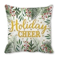 Dettaglio del copricuscino natalizio con rami di pino e scritta dorata Holiday CHEER - Design Holiday CHEER Oro (23) / 45x45cm