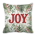 Fodera per cuscino natalizio con rami di pino bacche e scritta JOY in pelle di pesca - Design JOY Artistico Rosso (24) / 45x45cm