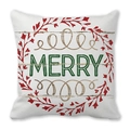 Dettaglio copricuscino in pelle di pesco con stampa ghirlanda Merry Christmas verde - 45*45cm / Design MERRY Bianco con Rami Rossi (20)