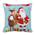 Christmas pillow cover featuring Santa and reindeer with Merry Christmas banner design - 18x18 Inch / Sky Blue Background Santa and Reindeer Style (11)
