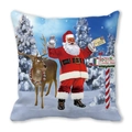 Christmas cushion cover featuring Santa Claus, reindeer and snowy forest print - 18x18 Inch / Reindeer Sleigh Scene (13)