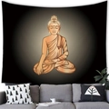Zen Buddha meditation tapestry featuring a golden Buddha sitting on a black fabric background - Style 12