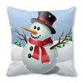 Square white pillowcase with a cartoon snowman wearing a red scarf and black hat - 18x18 Inch / Snowman with Pine Tree Background (11)