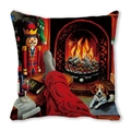 Christmas throw pillow with vintage fireplace and nutcracker print on peach skin fabric - 18x18 Inch / Fireplace and Beagle (14)
