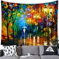Watercolor oil painting tapestry featuring rain night street scene for home decor - 100x70cm / Rainy Park Walk Style (15)