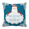Blue knit texture Christmas pillowcase featuring cartoon Santa and holiday greetings - 18x18 Inch / Knitted Texture Blue Santa Style (14)