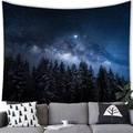 Starry night galaxy tapestry with forest silhouettes hanging above a modern grey sofa - Galaxy Silhouette Forest (12)