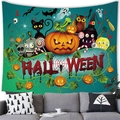 Tapisserie d'Halloween avec citrouille, hibou et fantôme sur décor mural de canapé - 100x70cm (Peau de pêche) / Dégradé de dessin animé multi-éléments (12)