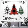 Détail de la tapisserie de Noël Farm Fresh avec sapins à carreaux sur un canapé - 150x100(Peau de Pêche) / Sapin de Noël à Carreaux Mixtes (6)