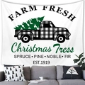 Rustic Christmas wall tapestry featuring vintage farm truck design in a cozy living room - Retro Farm Truck Carrying Tree (7)