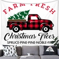 Detail of Christmas tapestry featuring a red buffalo plaid truck and festive pine motifs - Red Buffalo Plaid Truck (8)