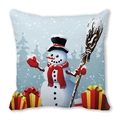 Sky blue Christmas pillow case featuring a cute snowman illustration and gift boxes - 18x18 Inch / Blue Background Snowman Illustration (13)