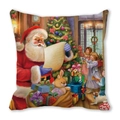 Vintage Santa Claus and Christmas tree print on square peach skin decorative throw pillow - 18x18 Inch / Santa with Kids and Gifts (15)
