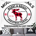 Detail of Christmas tapestry featuring red plaid elk and Merry and Bright text on fabric - Red Plaid Reindeer (10)