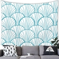 Close-up of a blue seashell and conch line pattern on a modern fabric wall tapestry - Blue Seashell Texture Style