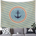 Detail view of nautical wall tapestry featuring blue anchor print and striped fabric texture - Nautical Background Anchor Style