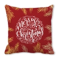 Rode kussenhoes Merry Christmas van perzikhuid fluweel met gouden dennenpatronen - Rode Kerst Artistieke Tekst (1) / 45x45 cm
