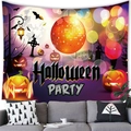Tapisserie de fête d'Halloween avec citrouilles lumineuses et chauves-souris - 100x70cm (Peau de pêche) / Disco de fête violet et orange (15)